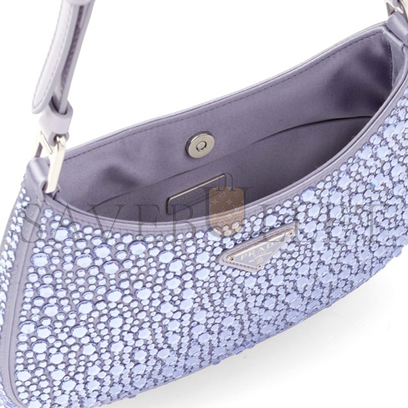 PRADA CLEO CRYSTAL EMBELLISHED SATIN SHOULDER BAG 1BC169 (22*18.5*4.5cm) 